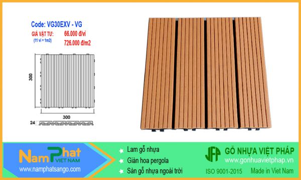 Vỉ gỗ nhựa ngoài trời Việt Pháp VG300EXV (300x300)