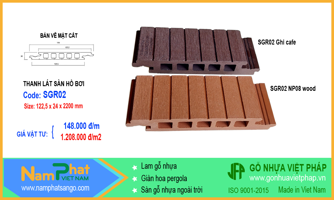 Thanh lát sàn gỗ nhựa SGR02 gỗ nhựa composite ngoài trời Việt Pháp ...